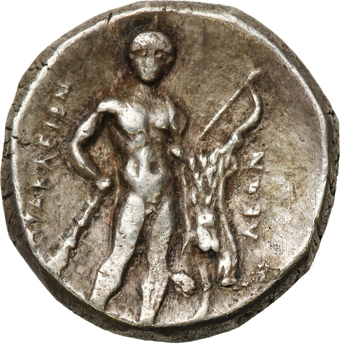 Grecja, Lukania, Heraklea, Stater czasy Pyrrusa z Epiru, magistrat Leon ok. 281-278 p. n. e. - RZADKI